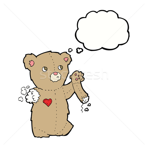 Stock photo: cartoon teddy bear with torn arm with thought bubble