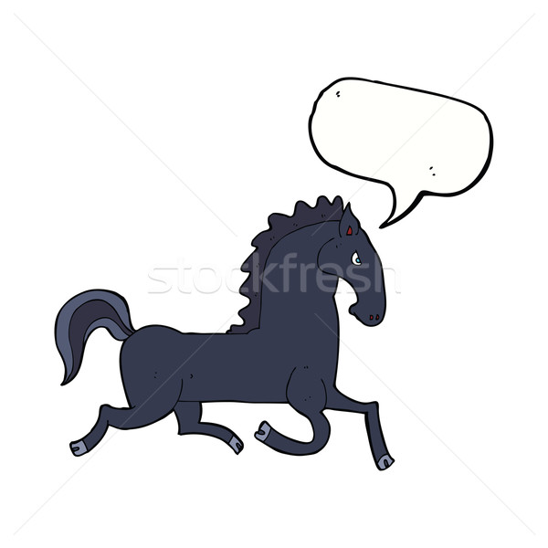 cartoon running black stallion with speech bubble Stock photo © lineartestpilot
