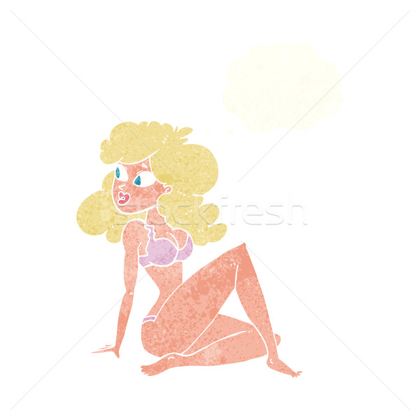 Karikatür seksi kadın iç çamaşırı düşünce balonu kadın el Stok fotoğraf © lineartestpilot