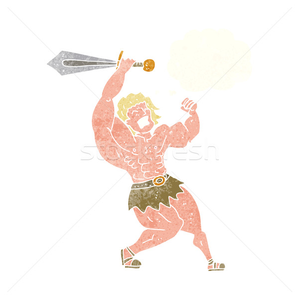 cartoon barbarian hero with thought bubble Stock photo © lineartestpilot