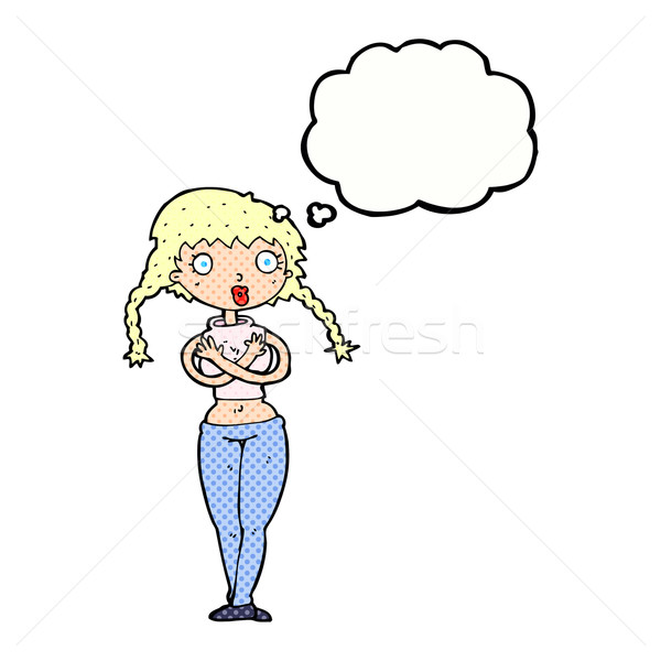 cartoon offended woman covering herself with thought bubble Stock photo © lineartestpilot