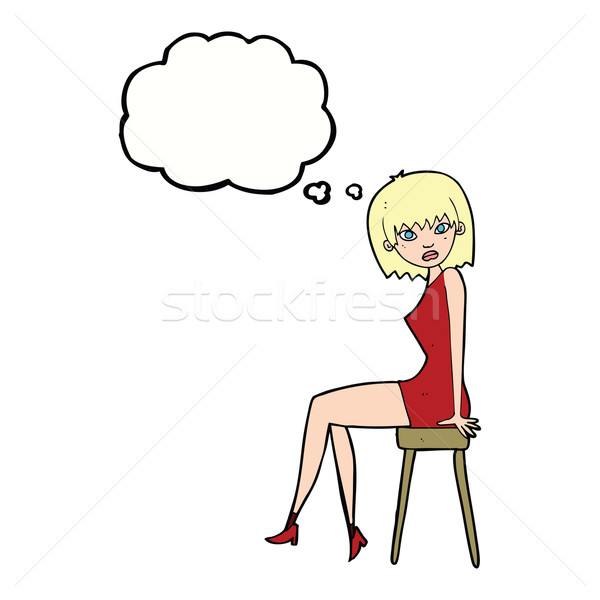 Cartoon kobieta posiedzenia stołek bubble myśl strony Zdjęcia stock © lineartestpilot