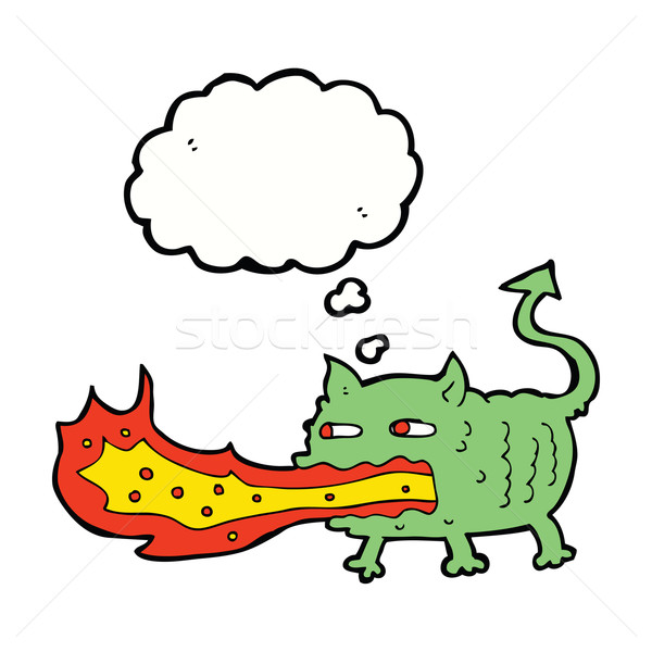 cartoon fire breathing imp with thought bubble Stock photo © lineartestpilot