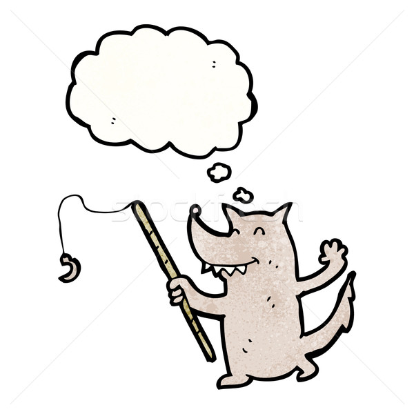 Cartoon loup canne à pêche art pêche rétro Photo stock © lineartestpilot