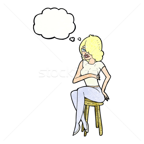 cartoon woman sitting on bar stool with thought bubble Stock photo © lineartestpilot