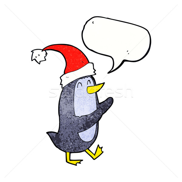 Stockfoto: Cartoon · christmas · pinguin · tekstballon · hand · ontwerp