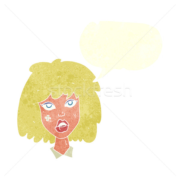 cartoon woman with bruised face with speech bubble Stock photo © lineartestpilot