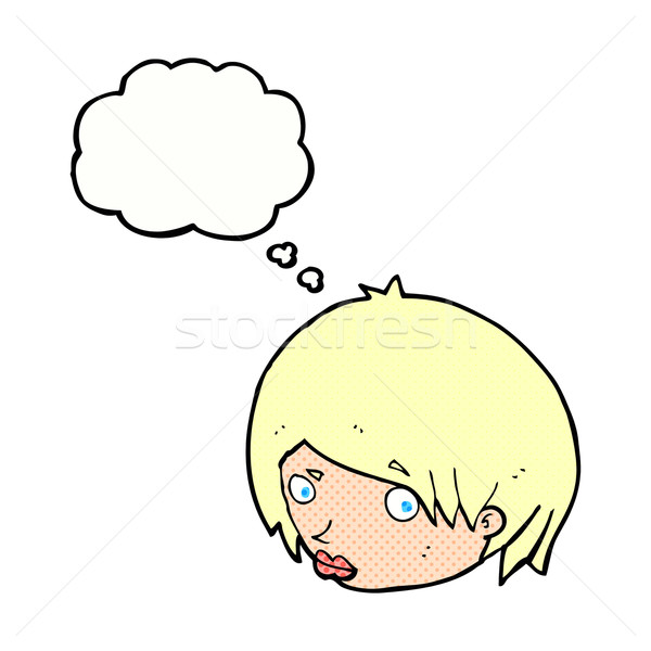 cartoon female face with raised eyebrow with thought bubble Stock photo © lineartestpilot
