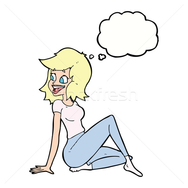 cartoon pretty woman looking happy with thought bubble Stock photo © lineartestpilot