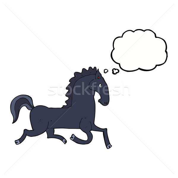 cartoon running black stallion with thought bubble Stock photo © lineartestpilot
