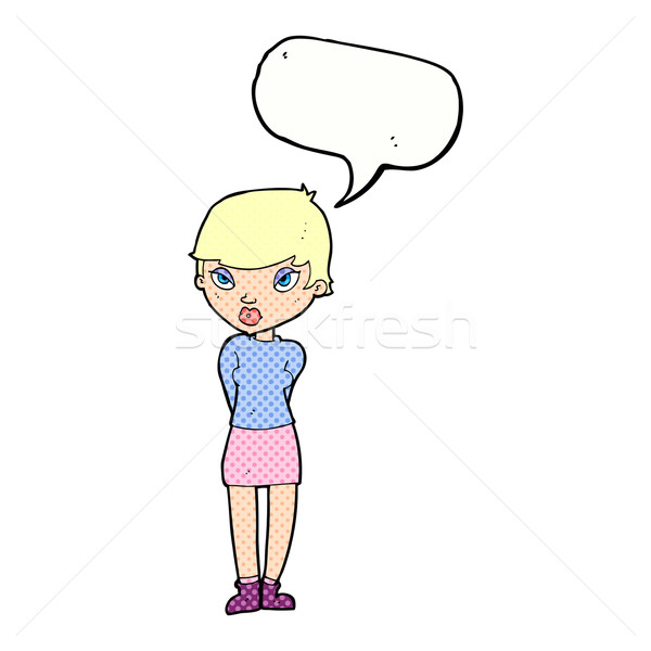 Cartoon tímido mujer bocadillo mano diseno Foto stock © lineartestpilot