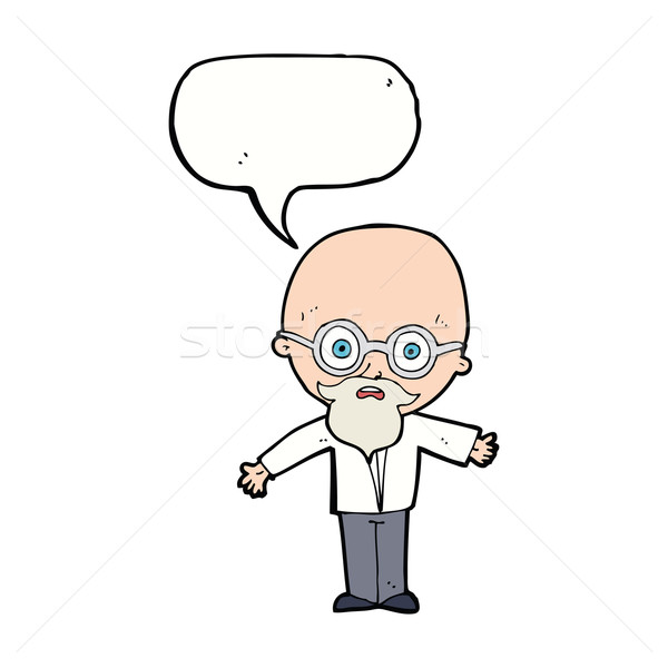 Karikatür dahi bilim adamı konuşma balonu el adam Stok fotoğraf © lineartestpilot