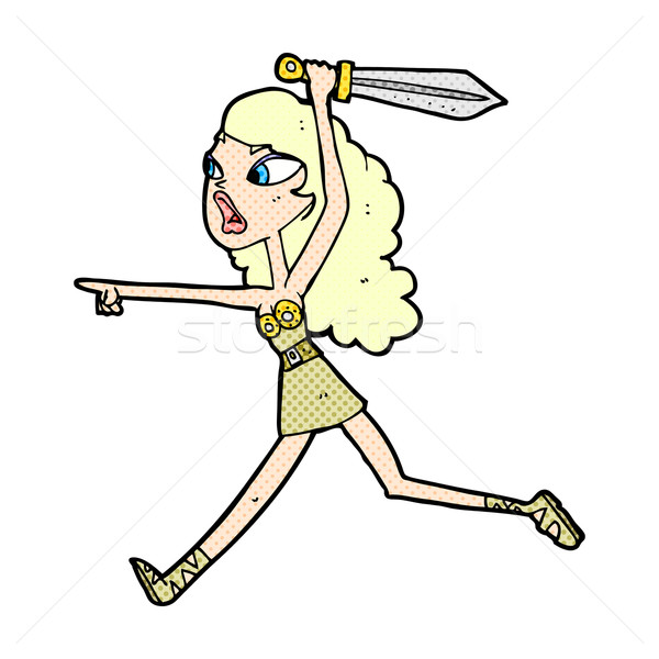 Dessinées cartoon viking fille épée rétro [[stock_photo]] © lineartestpilot