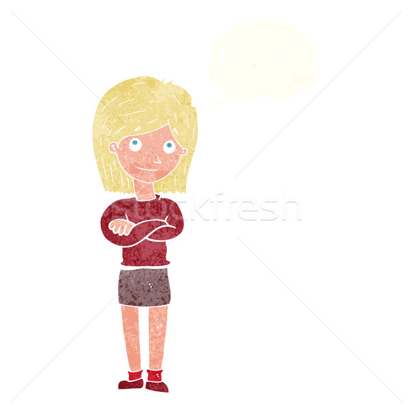 cartoon friendly girl rolling eyes with thought bubble Stock photo © lineartestpilot