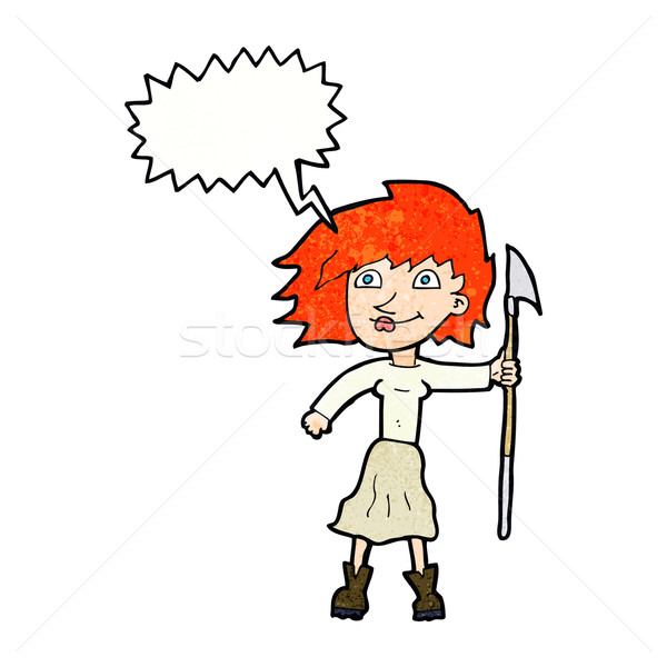 cartoon woman with spear with speech bubble Stock photo © lineartestpilot