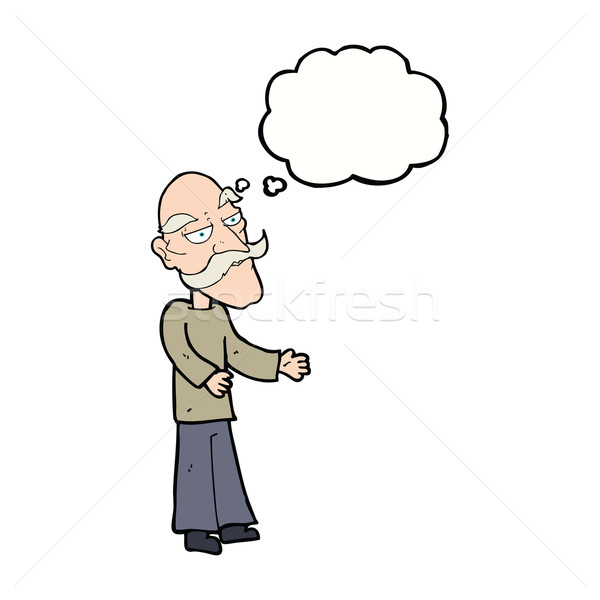 Cartoon vieillard moustache bulle de pensée main homme [[stock_photo]] © lineartestpilot