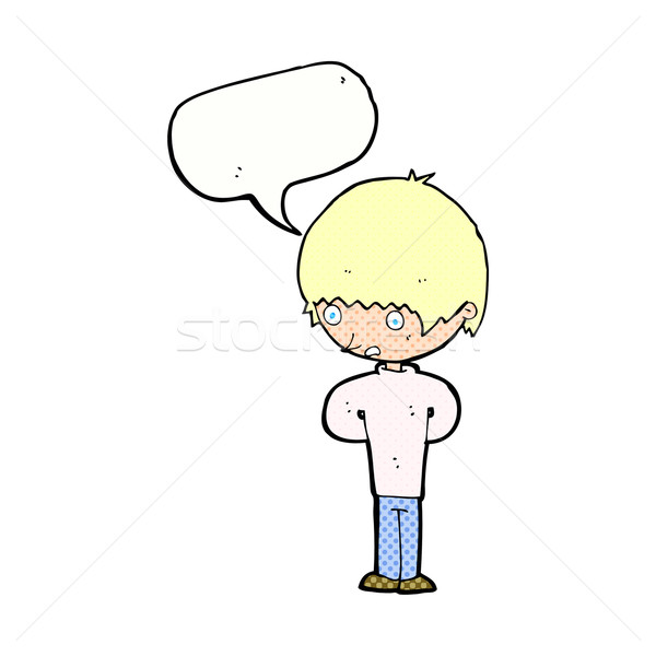 Desenho animado nervoso menino balão de fala mão homem Foto stock © lineartestpilot