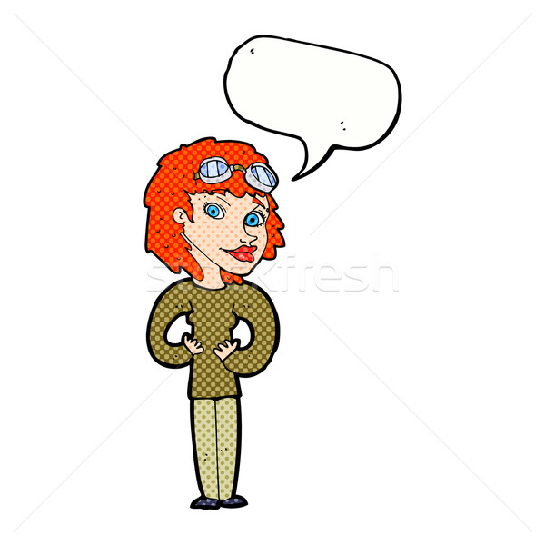 cartoon aviator woman with speech bubble Stock photo © lineartestpilot