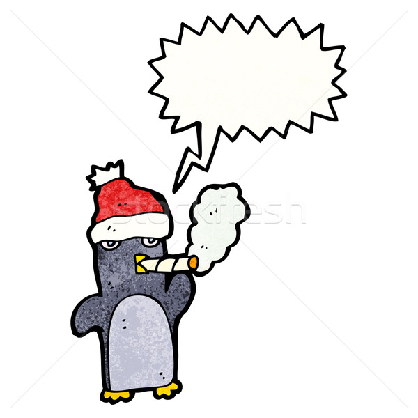 Karikatür penguen Noel şapka sigara içme sigara Stok fotoğraf © lineartestpilot