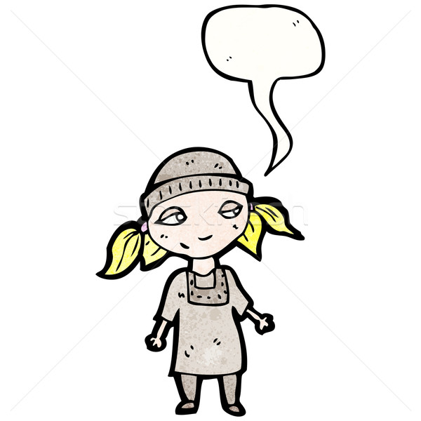 Desen animat sărac orfan fată bule de vorbire vorbesc Imagine de stoc © lineartestpilot