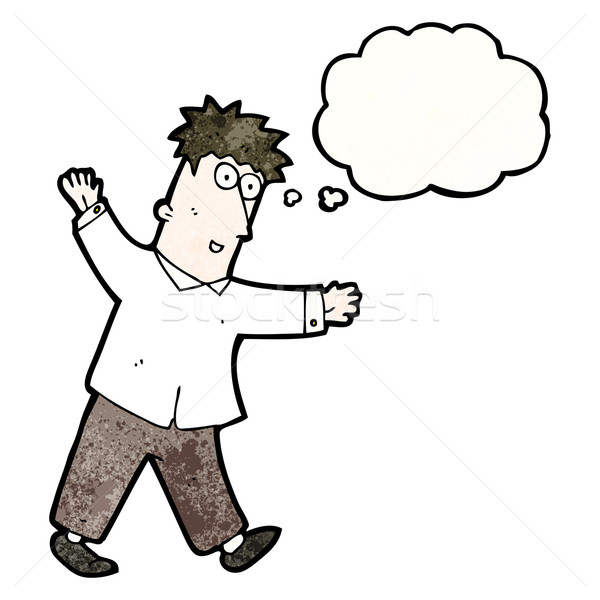 Cartoon enthousiaste homme bulle de pensée marche rétro Photo stock © lineartestpilot