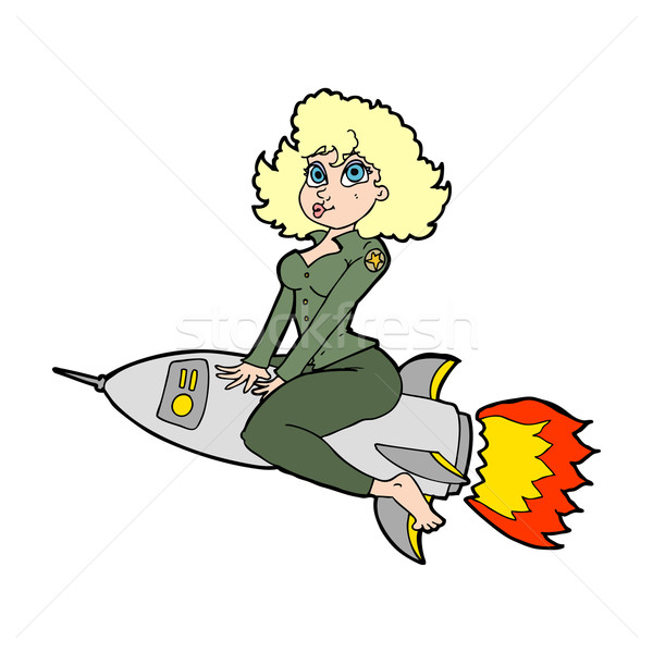 Cartoon armii pin w górę dziewczyna jazda konna Zdjęcia stock © lineartestpilot