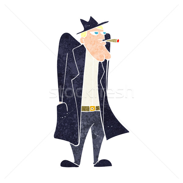 Cartoon homme chapeau tranchée manteau main [[stock_photo]] © lineartestpilot