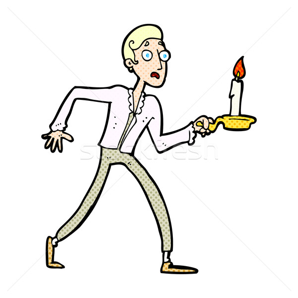 Komische cartoon bange man lopen kandelaar Stockfoto © lineartestpilot