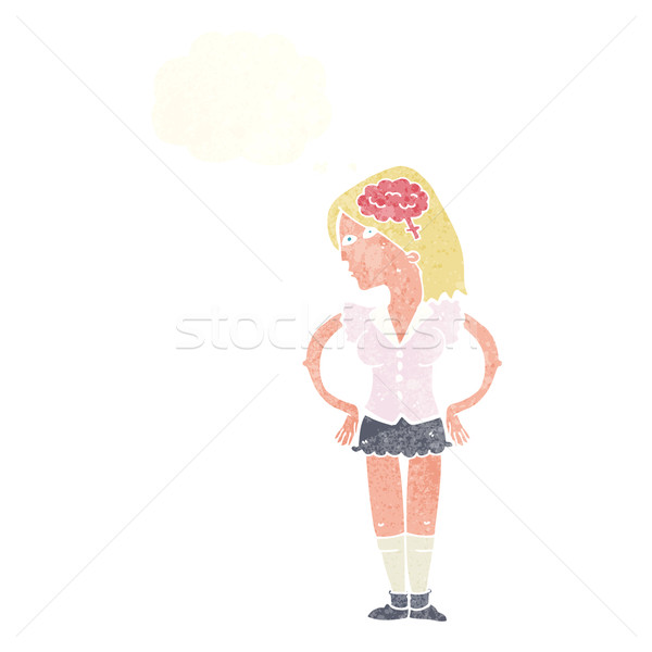 Cartoon intelligente femme bulle de pensée main design Photo stock © lineartestpilot