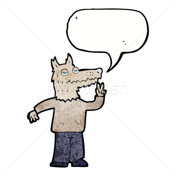 cartoon happy wolf man with speech bubble Stock photo © lineartestpilot