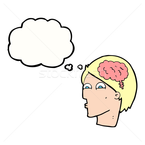 Cartoon tête cerveau symbole bulle de pensée main Photo stock © lineartestpilot