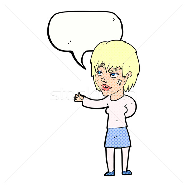 cartoon woman with sticking plaster on face with speech bubble Stock photo © lineartestpilot