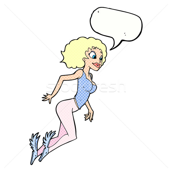 cartoon flying woman with speech bubble Stock photo © lineartestpilot
