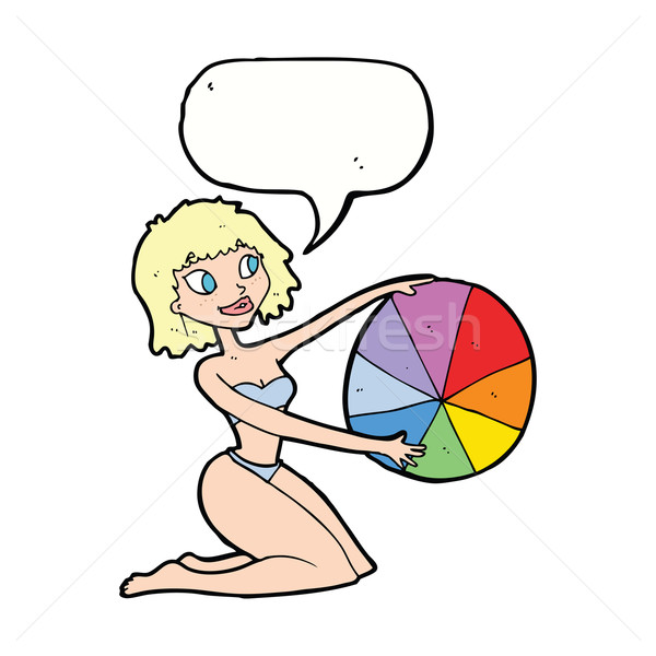 Karikatur bikini Mädchen Beachball Sprechblase Frau Stock foto © lineartestpilot