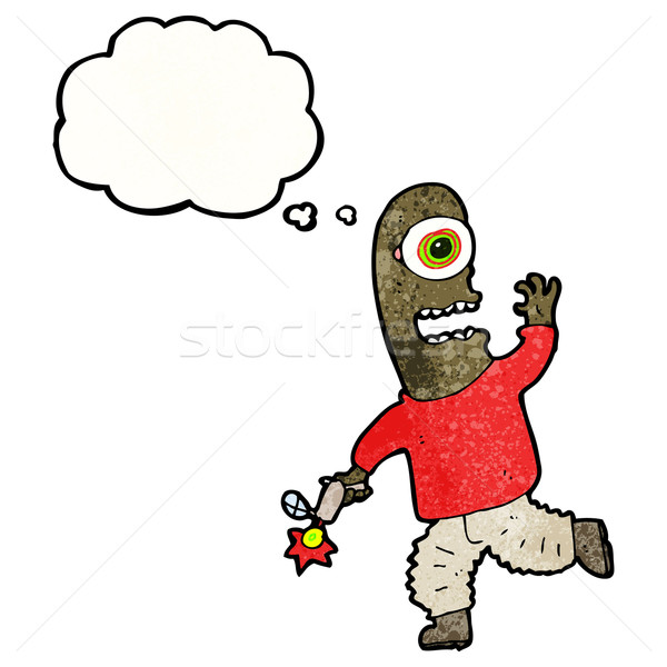 Cartoon mutante uomo bolla di pensiero retro disegno Foto d'archivio © lineartestpilot