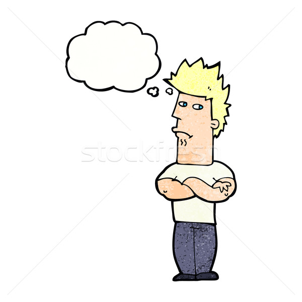 Cartoon homme boude bulle de pensée main design Photo stock © lineartestpilot
