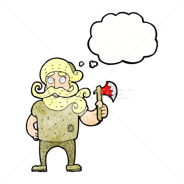 Cartoon bûcheron ax bulle de pensée main homme [[stock_photo]] © lineartestpilot