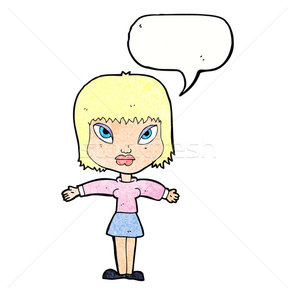 cartoon woman with outstretched arms with speech bubble Stock photo © lineartestpilot