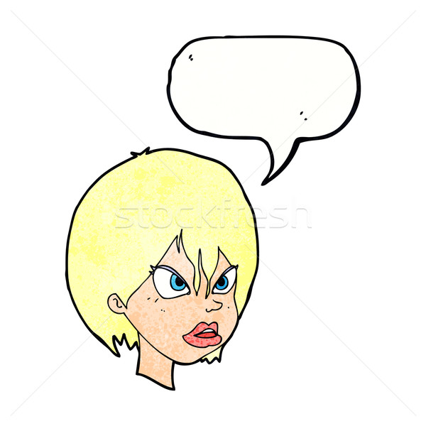 Cartoon geërgerd vrouw tekstballon hand ontwerp Stockfoto © lineartestpilot