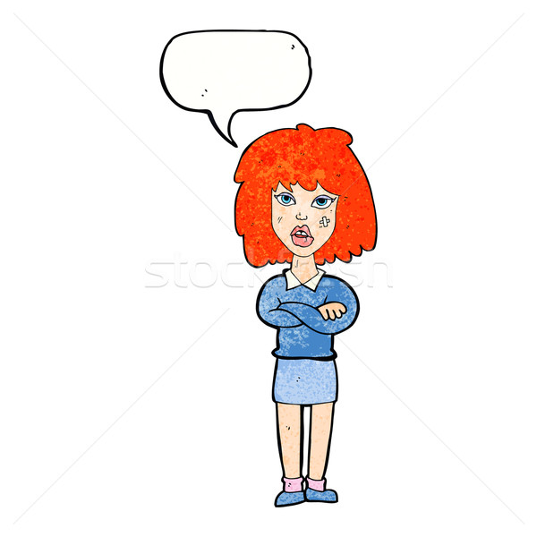 Desen animat greu femeie pliat arme bule de vorbire Imagine de stoc © lineartestpilot