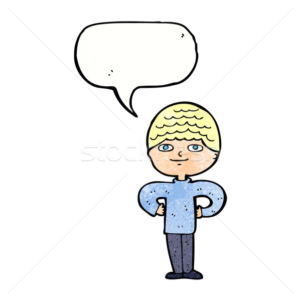 Desen animat mandru om bule de vorbire mâini mână Imagine de stoc © lineartestpilot