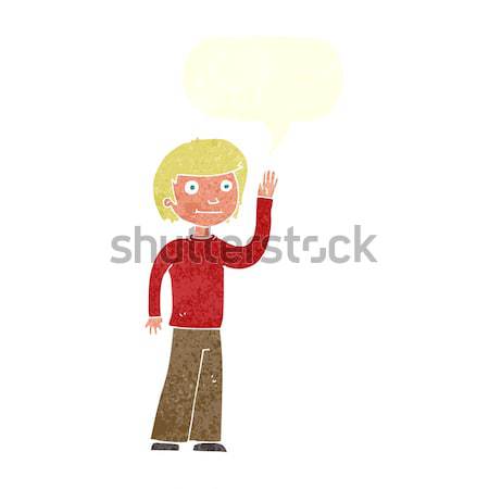 Cartoon дружественный мальчика речи пузырь стороны Сток-фото © lineartestpilot