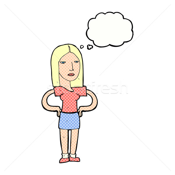 Cartoon femme mains hanches bulle de pensée main [[stock_photo]] © lineartestpilot