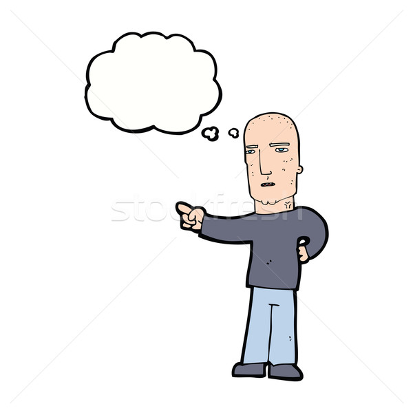 Karikatur zäh guy Hinweis Gedankenblase Hand Stock foto © lineartestpilot