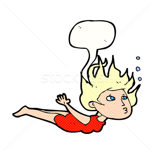 Cartoon kobieta pływanie podwodne dymka strony Zdjęcia stock © lineartestpilot
