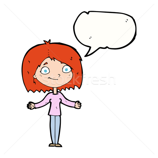 cartoon woman shrugging shoulders with speech bubble Stock photo © lineartestpilot