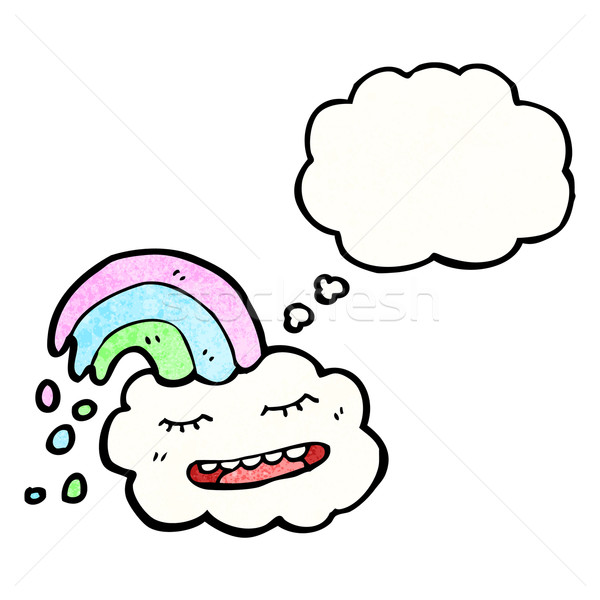 Foto stock: Cartoon · nube · burbuja · de · pensamiento · lluvia · hablar · retro