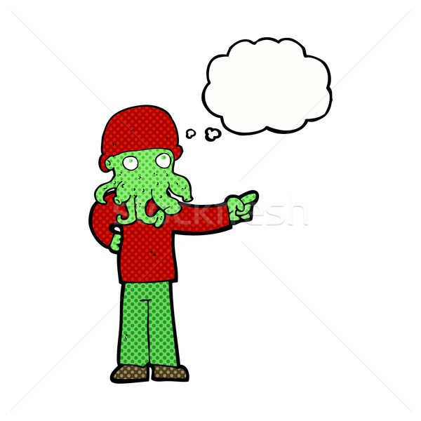 Cartoon vreemdeling monster man gedachte bel hand Stockfoto © lineartestpilot