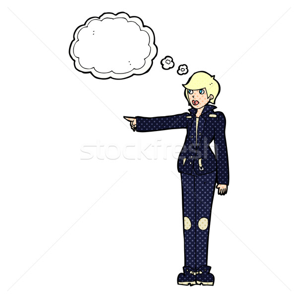 Cartoon mujer chaqueta de cuero senalando burbuja de pensamiento mano Foto stock © lineartestpilot