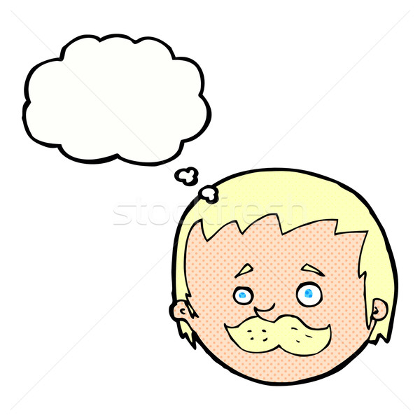 Foto stock: Desenho · animado · homem · bigode · balão · de · pensamento · mão · projeto